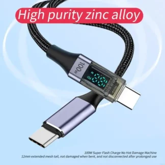 QX2B Portabilidad USB USB C Cable 100W USB Tipo C Cable carga rápidamente con pantalla digital para dispositivo móvil