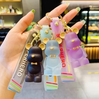 Nuevo pajarita de cristal creativa, llavero de oso bonito, transparente, delicado, pareja, oso violento, llavero de coche, joyería pequeña