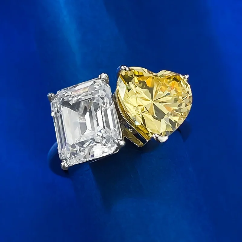 Spring qiaoer-Anillo de plata esterlina 100% 925 para mujer, sortija de piedras preciosas de citrino y zafiro de laboratorio con corte de Esmeralda y corazón, joyería fina de boda