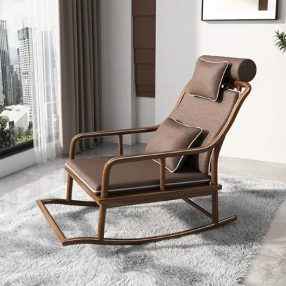 Tumbona de madera sólida para adultos, sillón moderno, mecedora, muebles, respaldo