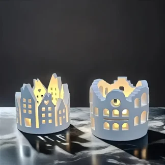 Portavelas de casa hueca DIY, molde de silicona, portavelas DIY, adornos, moldes de resina, casa de construcción, lámpara de té, portavelas, molde