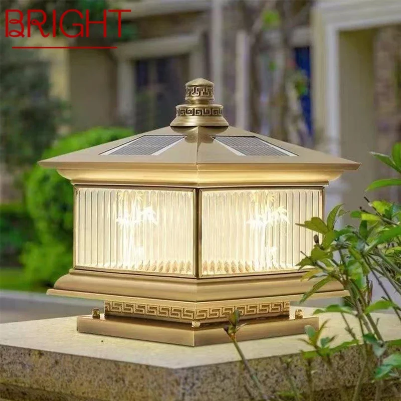 Lámpara de poste Solar para exteriores, luz LED de pilar de latón chino, creativa, Vintage, resistente al agua IP65, para casa, Villa, patio