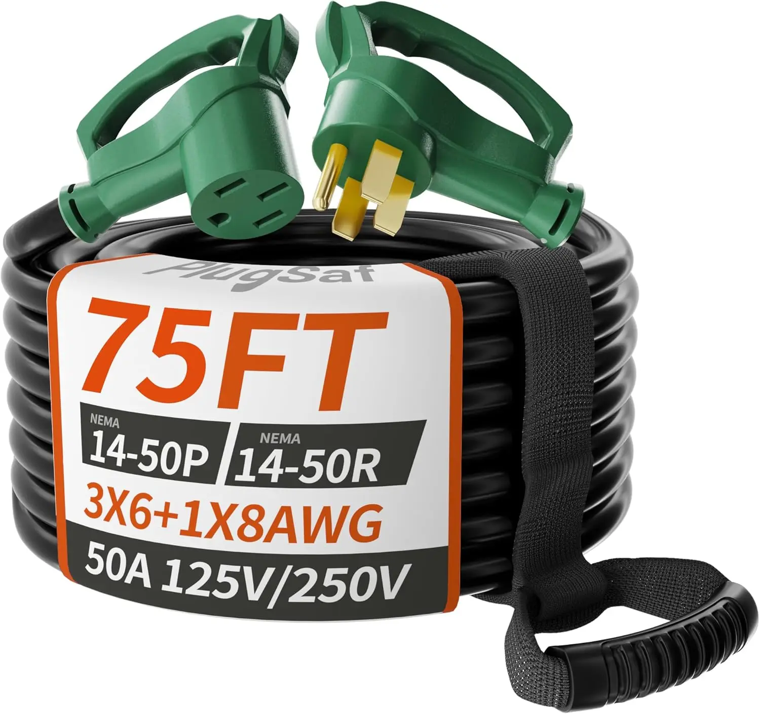 Cable de extensión RV/EV para exteriores, cable de alimentación resistente al agua, Flexible, de 4 puntas, calibre 6/3 + 8/1, 75 pies, 50 amperios