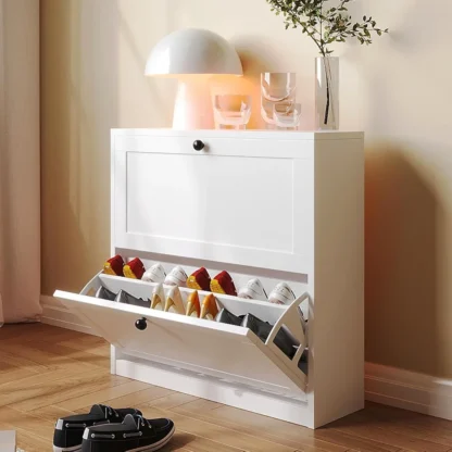 Zapatero con 2 cajones abatibles, gabinete de almacenamiento de zapatos independiente con estante ajustable y dispositivo antivuelco, gabinetes para zapatos