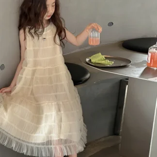 Falda de gasa francesa para niñas, vestido de verano sin mangas, Simple, estilo occidental, Princesa, todo