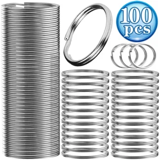 LLavero de plata pulida de 20/100 piezas, llavero con agujero de acero inoxidable, chapado en rodio, redondo, dividido, bricolaje, venta al por mayor