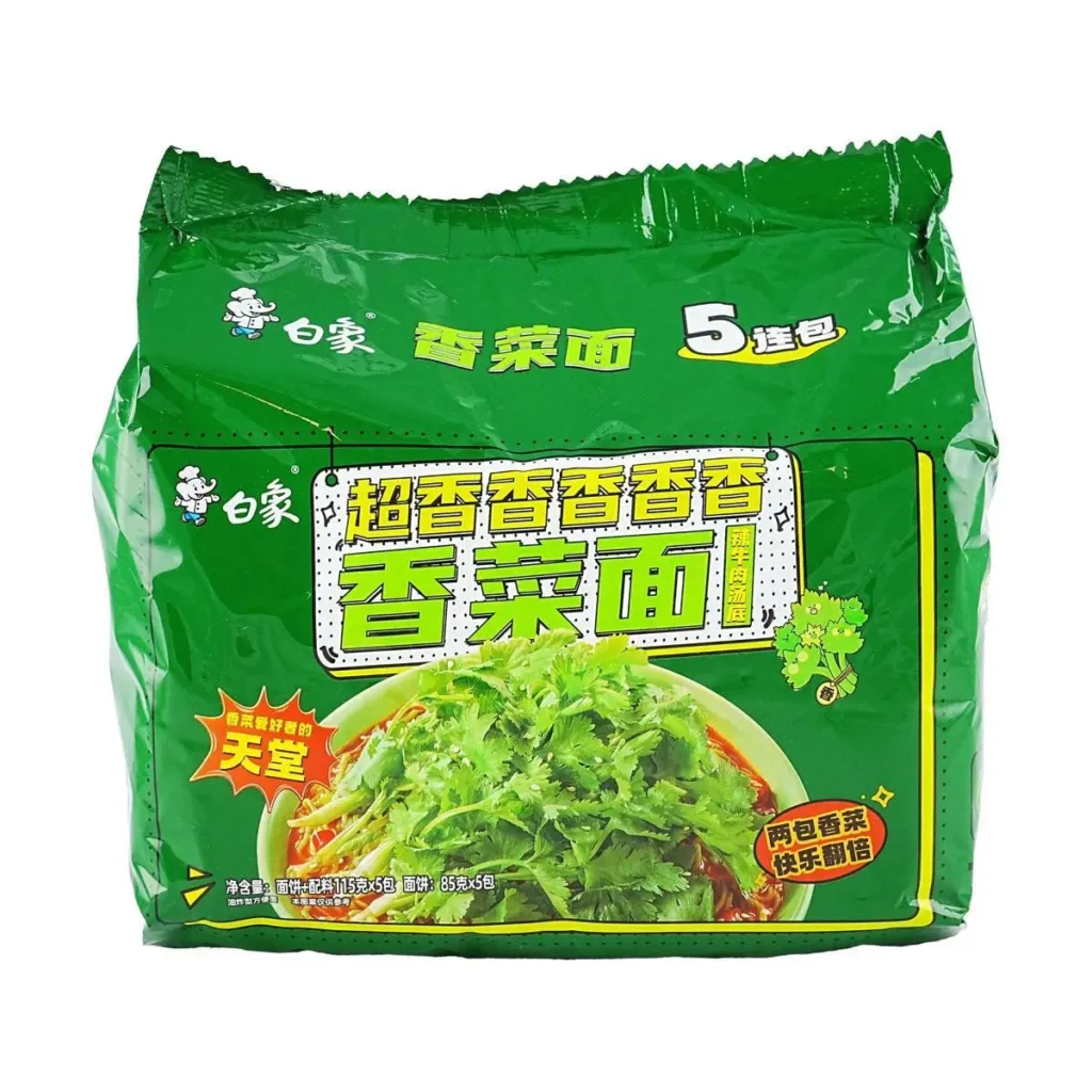 BAIXIANG Cilantro-fideos instantáneos, Base de caldo de ternera picante, Ramen, 20,28 oz x 4 paquetes, 4 paquetes