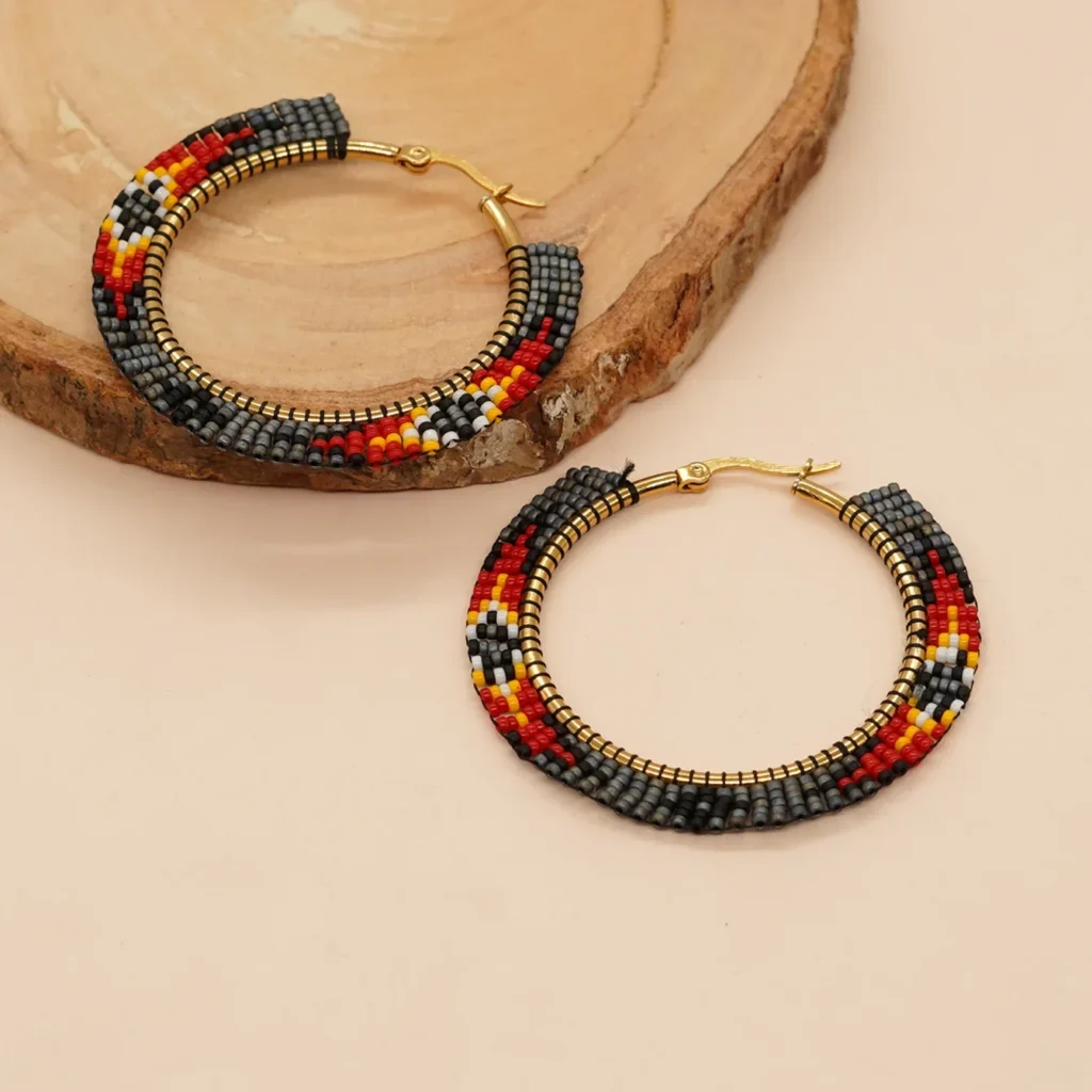 Pendientes de cuentas Círculo Geometría Diseño degradado Originalidad Tejer a mano Bohemia Aleación Marea Pendientes de cuentas de arroz simples