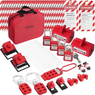 Kit de etiquetado de bloqueo eléctrico, incluye candados, cerrojos, etiquetas, bridas de nailon, bloqueaduras de enchufe, bloqueaduras de disyuntor, bolsa de transporte