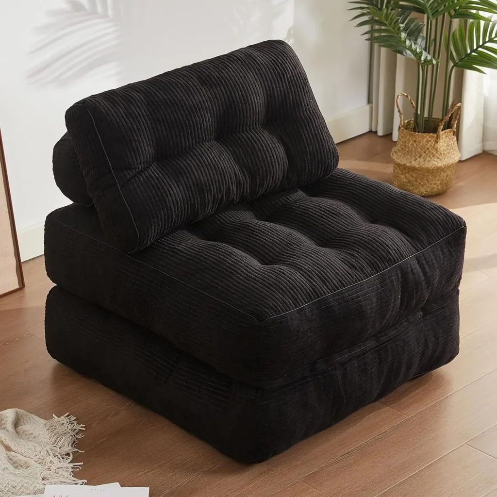 Silla cama, sofá cama futón para dormitorio y sala de estar, sofá de piso convertible para espacios pequeños, negro