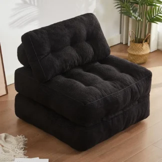 Silla cama, sofá cama futón para dormitorio y sala de estar, sofá de piso convertible para espacios pequeños, negro