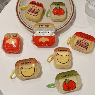 Funda para auriculares con patatas fritas y hamburguesas de tomate, funda creativa para AirPods 1, 2, 3, funda de silicona de dibujos animados para AirPods Pro 2.a funda con anillo