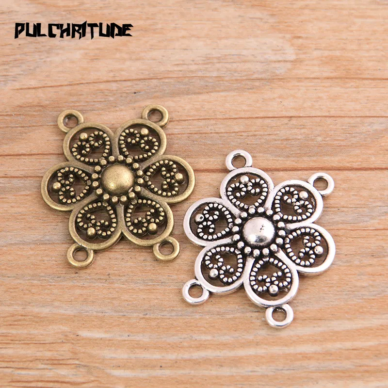 PULCHRITUDE 6 uds 27*30mm nuevo producto dos colores aleación de Zinc flor hueca conectores porosos fabricación de joyería DIY artesanía hecha a mano