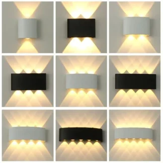 Lámpara de pared LED de aluminio blanco y negro nórdico versátil, elegante, moderna, duradera y de bajo consumo con clasificación IP65 para Ind