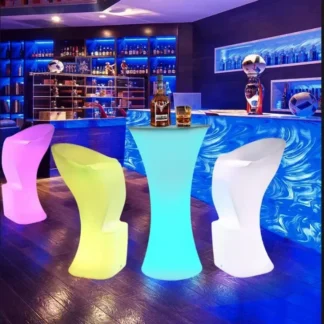 Mesa de cóctel redonda iluminada por LED de 110CM, mesas de Bar impermeables, mesa de centro de plástico, suministro de muebles comerciales
