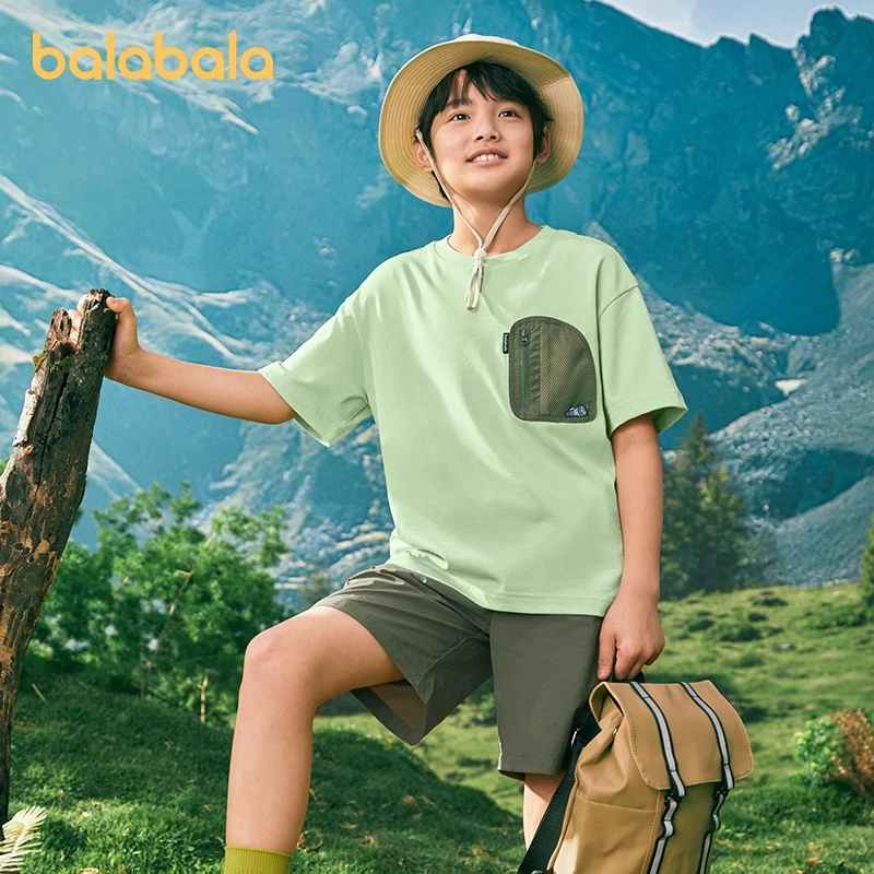 Balabala-conjunto deportivo de dos piezas para niños, manga corta, secado rápido, letras de bloqueo de Color, novedad de verano, 2024
