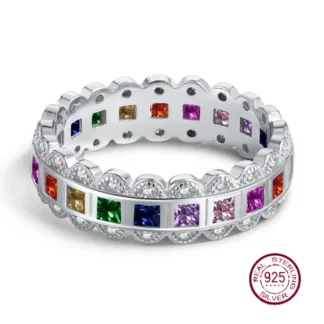 Foreign trade s925 sterling silver ring for female niche summer personality Bohemian style rainbow zircon wholesale