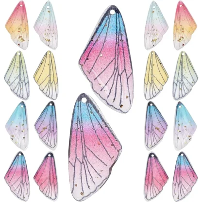 32 Uds. Colgantes de alas de mariposa de 8 colores, resina transparente, ala de insecto, amuletos de ala de libélula con kit de fabricación dorada