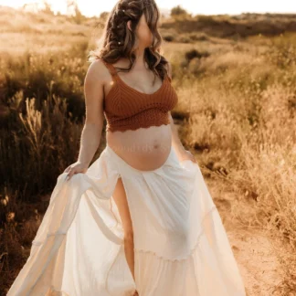 Conjunto de accesorios de fotografía de maternidad, maxifalda de algodón y lino, Chaleco de punto, Top bohemio, vestido de maternidad para sesión de fotos