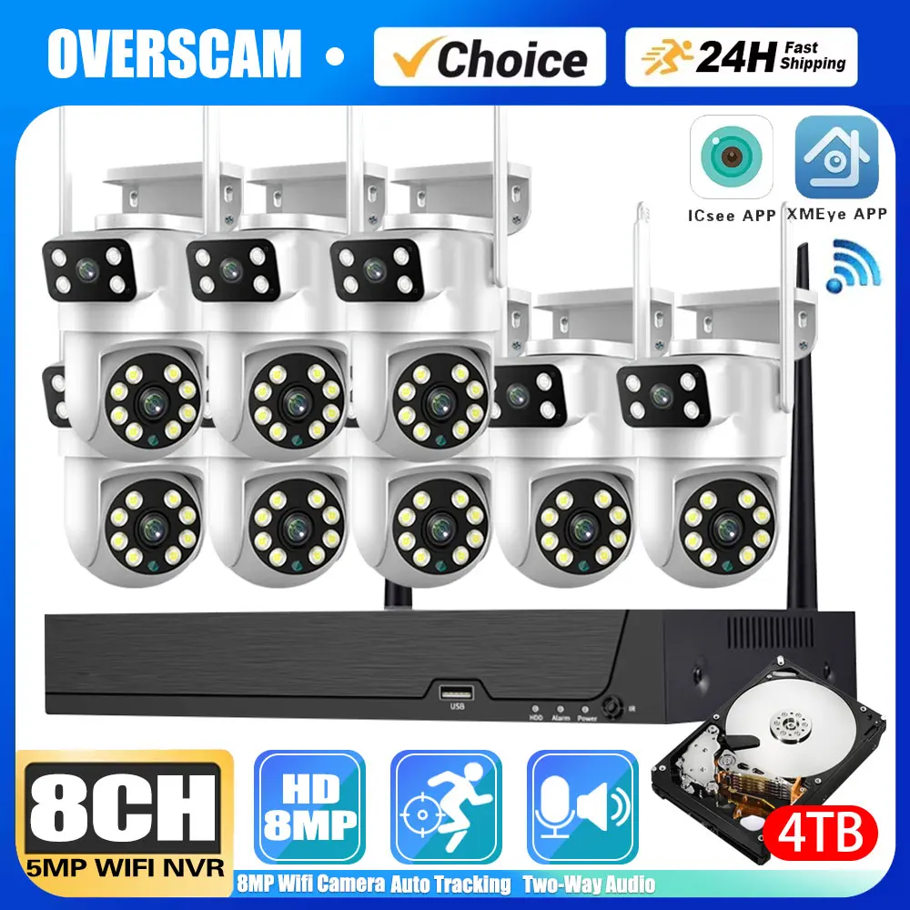 Cámara IP WiFi 4K de 8MP, lente Dual, seguimiento automático, cámara de vigilancia PTZ Wifi para exteriores, 8 canales, WiFi, NVR, Kit de protección de vigilancia CCTV
