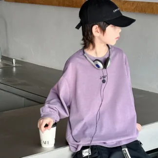 Sudaderas con capucha para niños, Tops de algodón, prendas de vestir púrpuras, ropa deportiva para adolescentes, primavera y otoño, 2024