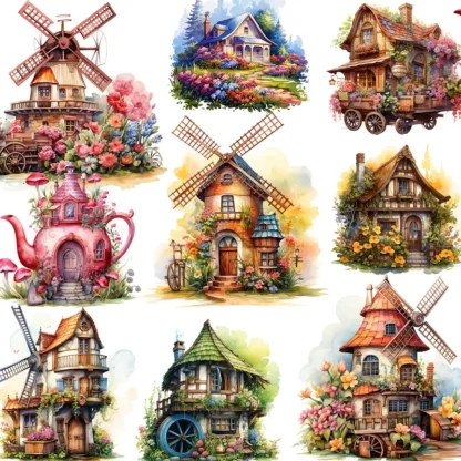 Pegatinas decorativas de molino de viento, álbum de recortes artesanal, diario de basura, casa de té, 20 unids/lote por paquete