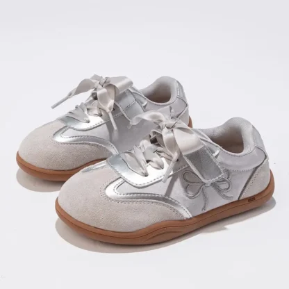 Zapatillas de deporte para niños, dulce lazo bordado, modelos para las cuatro estaciones, zapatos de entrenamiento informales para niñas, zapatos informales suaves de color rosa para niños