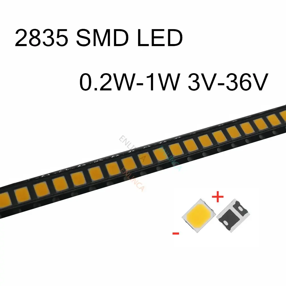 100 Uds SMD LED 2835 Chips 0,2 W 0,5 W 1W 3V 6V 9V 18V 36V cuentas luz blanca montaje en superficie PCB lámpara de diodo emisor de luz