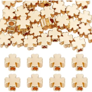 1 caja de 50 Uds. Cuentas de trébol de cuatro hojas, cuentas espaciadoras doradas de latón chapado en oro de 18K para collar DIY, pulsera, kit de fabricación de joyas