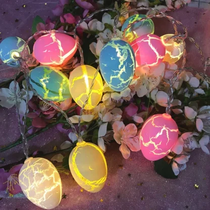 Guirnalda de huevos de Pascua con Velcro LED de Pascua, decoración para habitación de niños, decoración de huevos de Pascua con grietas, cadena de luces con Velcro USB