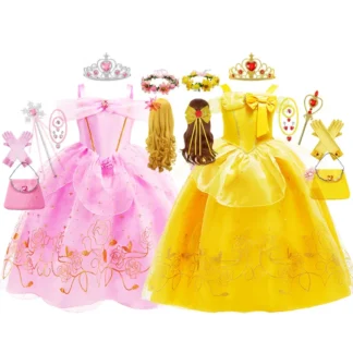 Disfraz de Bella para niña, vestido de La Bella y La Bestia, vestido Aurora de cumpleaños para niñas, disfraz de Bella Durmiente, disfraz de Halloween