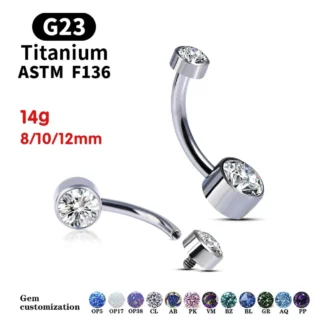 G23 titanio ASTM F136 titanio rosca interna conjunto de bisel superior CZ ombligo anillo Piercing joyería