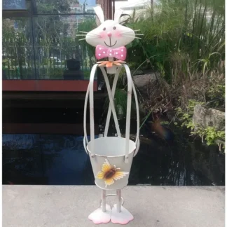 Soporte para maceta de arte del hierro para exteriores, estante creativo para plantas Mr Rabbit, estante para flores de patio, decoración de balcón, enrejado trepador