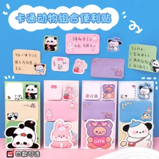 Notas adhesivas de combinación de animales de dibujos animados bonitos, notas adhesivas para estudiantes, papelería Kawaii
