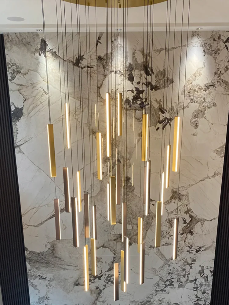 Lámpara LED nórdica, iluminación interior, sala de estar, iluminación colgante decorativa, Villa, edificio dúplex, lámpara de escalera