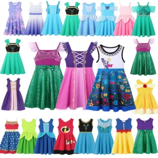 Lindo vestido informal de princesa de verano para niñas, disfraz de juego de rol, vestido de cumpleaños de algodón para niños