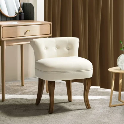 Taburete de tocador de terciopelo HOME con respaldo bajo, silla de tocador moderna con patas de madera maciza, silla de maquillaje tapizada pequeña, decoración del hogar para
