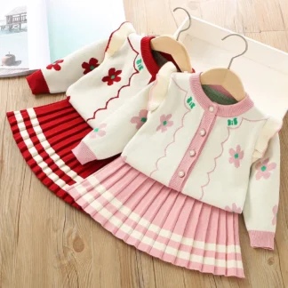 Conjuntos de ropa de punto para niñas, Jersey de lana para niños, suéteres, Tops, faldas, vestido de princesa, traje para bebés, trajes para niños 6