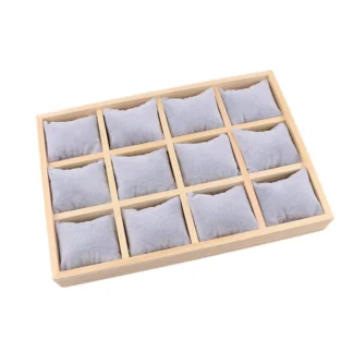 Bandeja de madera para joyería, organizador de joyas, brazalete, pendientes, pulseras, gargantilla, collares, colgantes, almacenamiento, placa Vintage gris