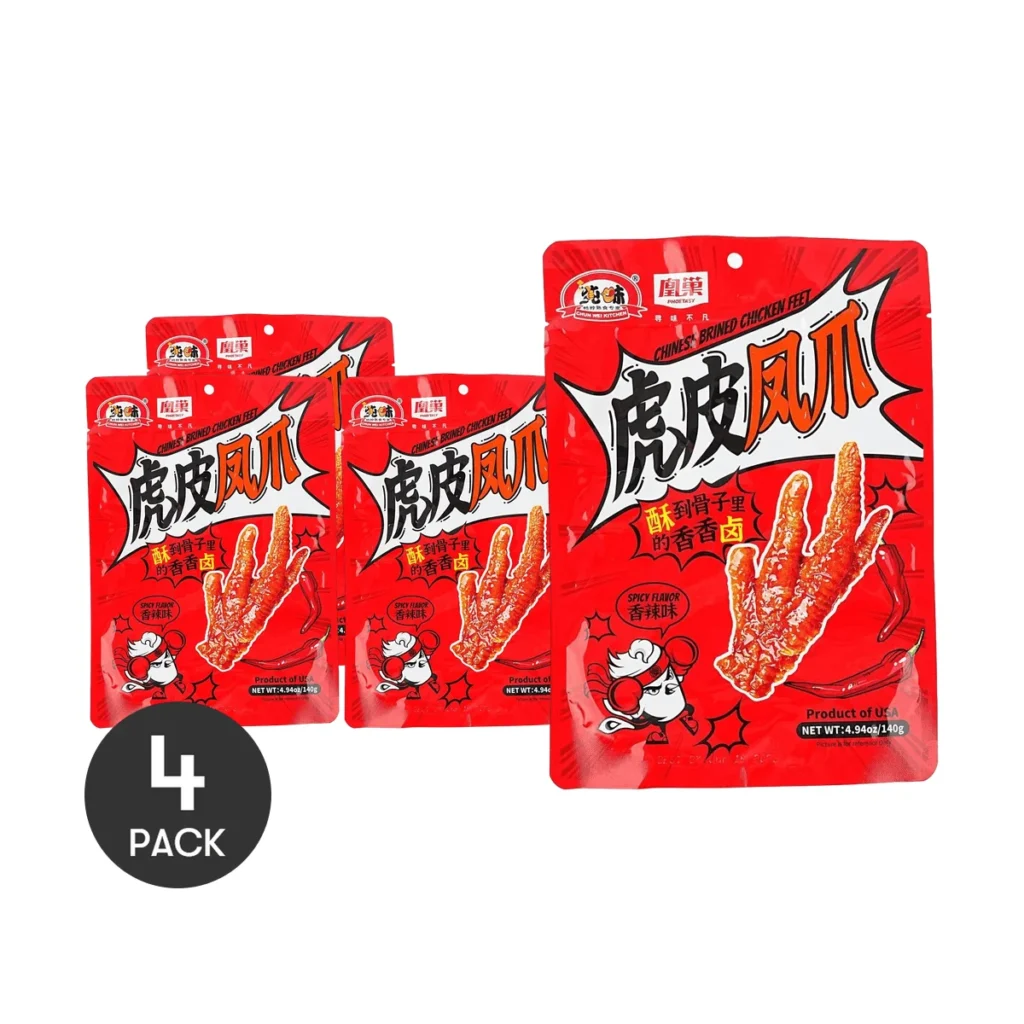 CHUN WEI-Pie de pollo chino con sabor picante, 4 paquetes de 4,94 oz x 4