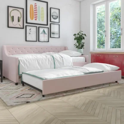 Sofá cama con tapicería doble, sofá cama estilo mediados de siglo con respaldo con mechones de diamantes, No requiere somier para sala de estar y dormitorio