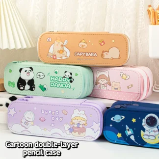 Estuche para lápices de doble capa, gran capacidad, Capibara, Panda, astronauta, bolsa para bolígrafos para estudiantes, bolsa de almacenamiento de papelería multifuncional, 1 ud.