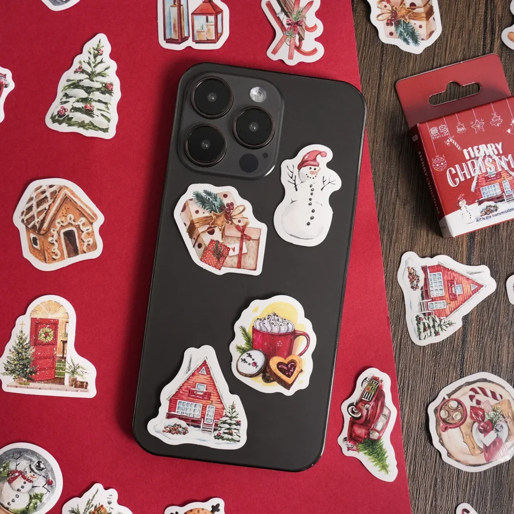 Pegatinas de Navidad Kawaii INS, Mini etiqueta adhesiva de papel, regalo estético, muñeco de nieve, Material de papelería para álbum de recortes, 45 piezas
