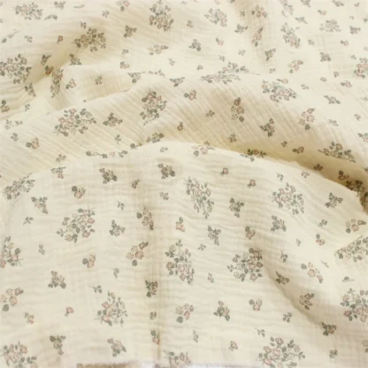 Tela de crepé doble de gasa de algodón con estampado de flores, Material de costura de bebé, ropa de acolchado DIY, fundas de almohada de vestido, costura
