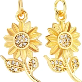 12 Uds. De dijes de girasol, dijes de flores de latón chapados en oro de 18 quilates con circonita cúbica para colgante, kit de fabricación de pulseras y collares DIY