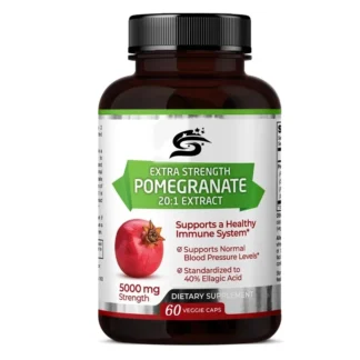 Extracto de granada 20:1, fuerza de 5000 mg, 40% ácido fólico, 60 cápsulas vegetarianas, suministro de 1 mes, extracto concentrado de 20 veces