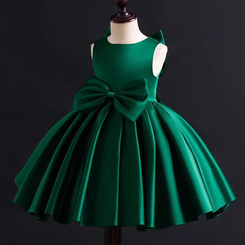 Vestidos elegantes de corte en A con lazo verde para niña, Vestidos rosas para fiesta de cumpleaños de 2, 3, 4, 5, 6, 7, 8, 9, 10 años, ropa para niños OGF 244418
