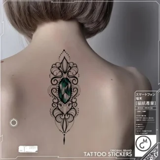 Tatuaje falso de gema verde para mujer, tótem de flor Sexy, pegatinas de tatuaje artístico, tatuajes temporales, tatuaje temporal resistente al agua, venta al por mayor