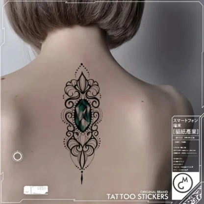 Tatuaje falso de gema verde para mujer, tótem de flor Sexy, pegatinas de tatuaje artístico, tatuajes temporales, tatuaje temporal resistente al agua, venta al por mayor