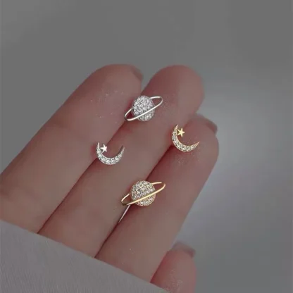 Pendientes Piercing simples para mujer, estrella, Luna, circonita, Color plata, agujas, cartílago del trago, pendiente asimétrico, joyería fina